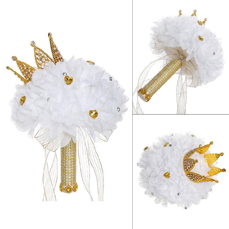 Diamond Crown Decorative Handheld Flower Rhinestones Wedding Bouquet with Ribbon