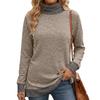 Women's Color High Neck Long Sleeve Loose Fit T-Shirt with Side Slit