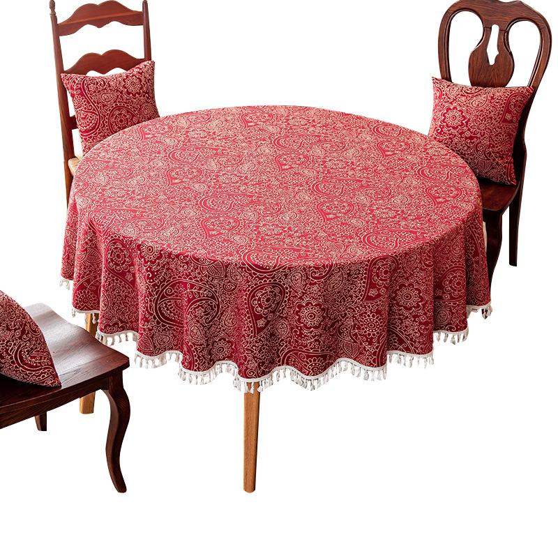 Red Festive Jacquard Tablecloth Wedding Gold Lace Round Dining Table Coffee Table Tablecloth Tablecloth Cover Towel