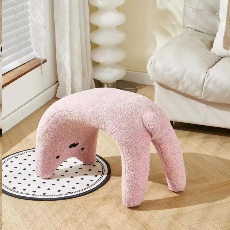 Cute Cat Stool, Household Entrance Shoe Rack Bench, Hallway Sofa Stool, Lamb Fleece Vanity Makeup Stool