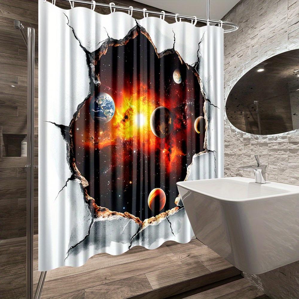 1Pc Galaxy Shower Curtain - Solar System Bathroom Decor With Planet Tear-Away Effect, Extra Long 70X70 Inches, High Quality