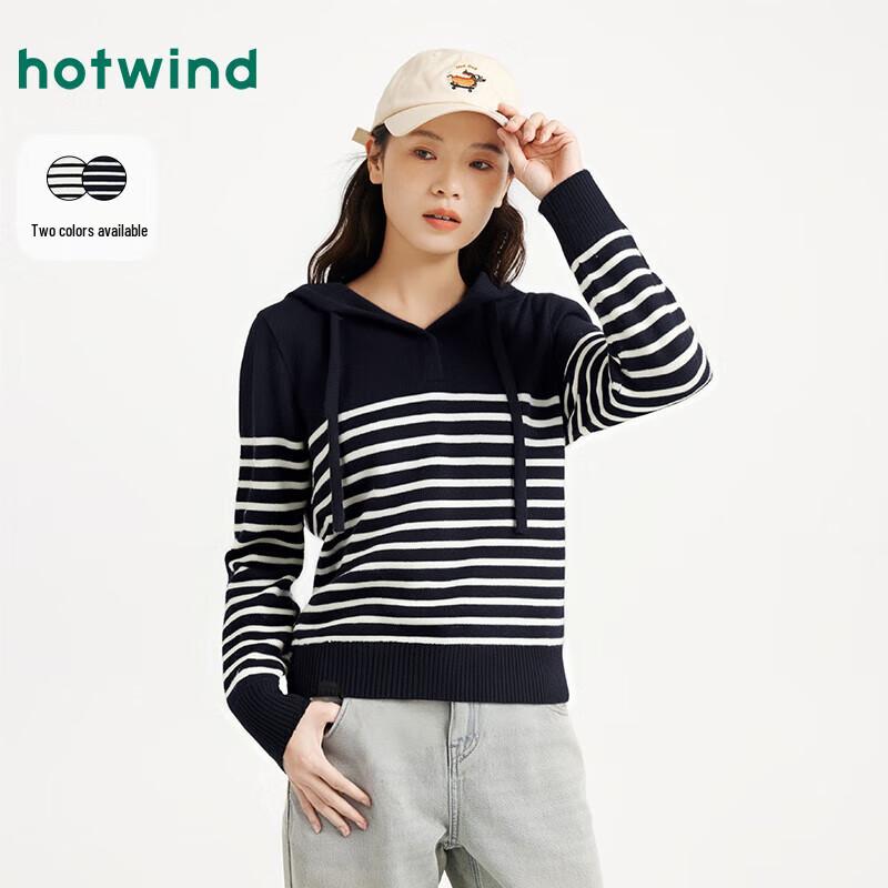 Hotwind Women s Hooded Striped Knit Sweater S