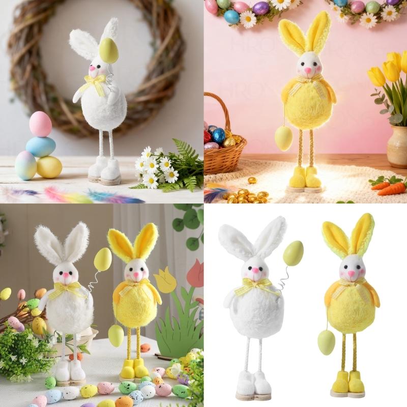 Cute Easters Plush Rabbit Figurine Decoration Durable Cloth Craft For Bookshelves Tabletop Holiday Decors Ornament Gift