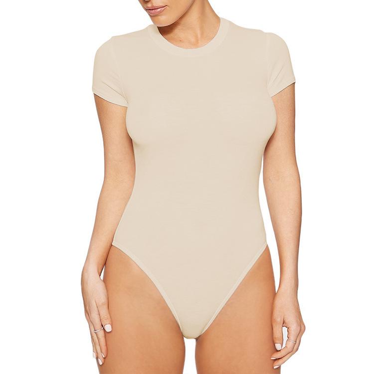 2025 Women's Slim-Fit Casual Round Neck Bodysuit - Solid Color Short Sleeve T-shirt