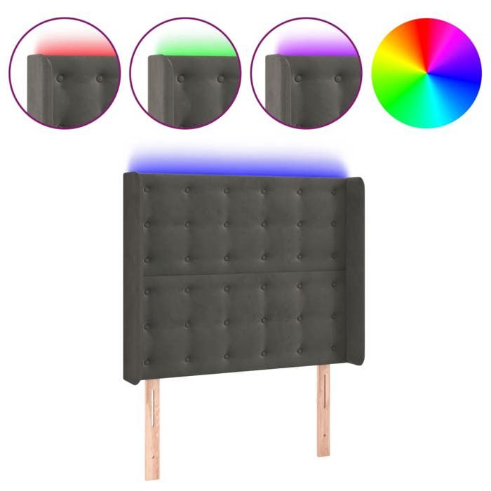 VidaXL Tête de Lit à LED Meuble de Chambre à Coucher Accessoire de Lit Simple Tête de Cadre de Lit Intérieur Gris Foncé 3124525