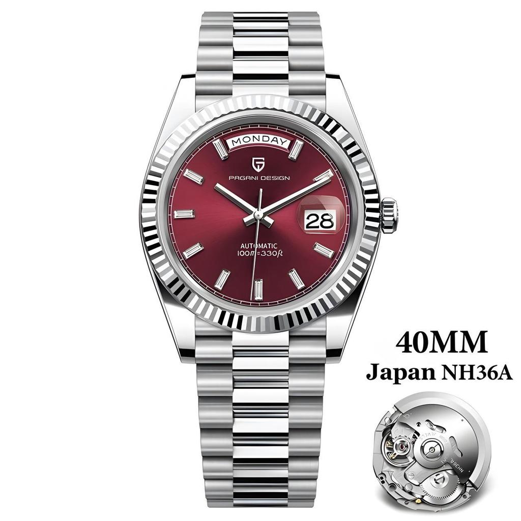 PAGANIDESIGN 40mm Men's Automatic Waterproof Wristwatch with Date and Day Display, Model 1783