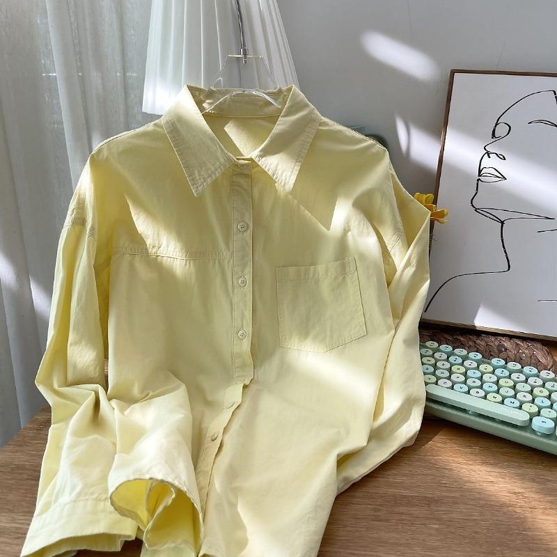 White Oversized Collared Long Sleeve Shirt Casual Button Down Blouse Daily Wear For Women