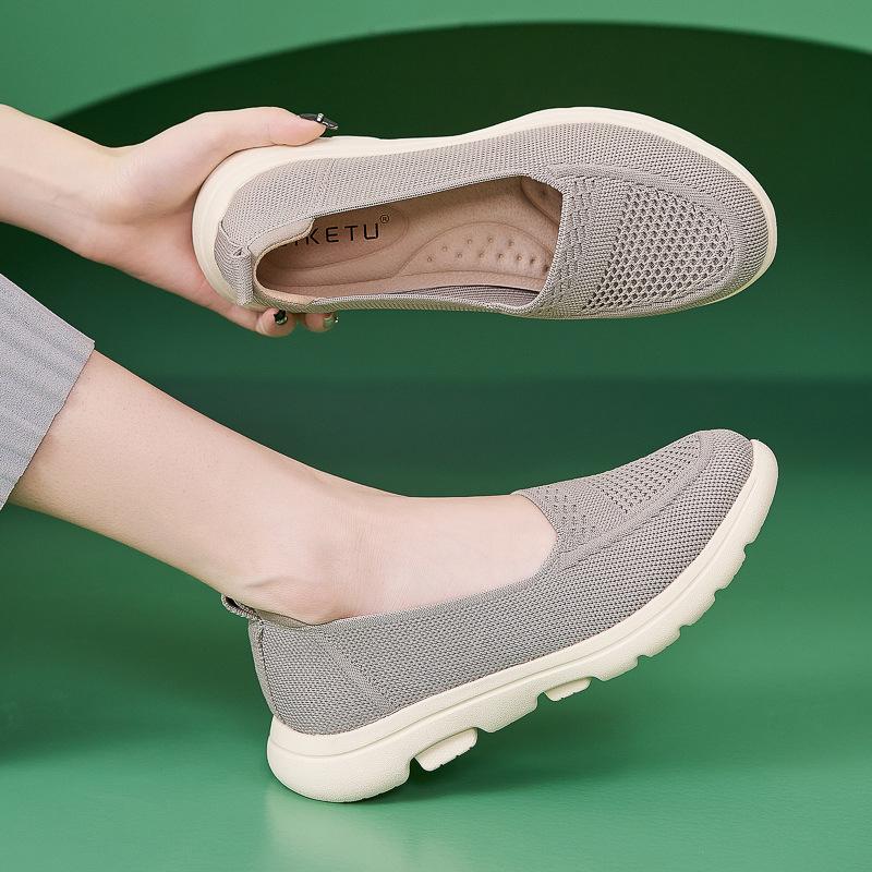 Simple Hollow Leather Single Shoes Light Mattress Anti-Slip Round Toe Flying Woven Breathable Mother Single Shoes For Women