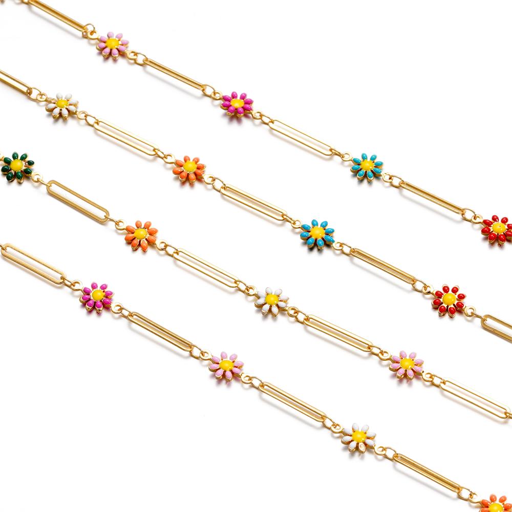 1Meter Copper Chain Enamel Daisy Flower Beaded Charm Paper Clip Chains for DIY Handmade Jewelry Making Necklace Bracelet