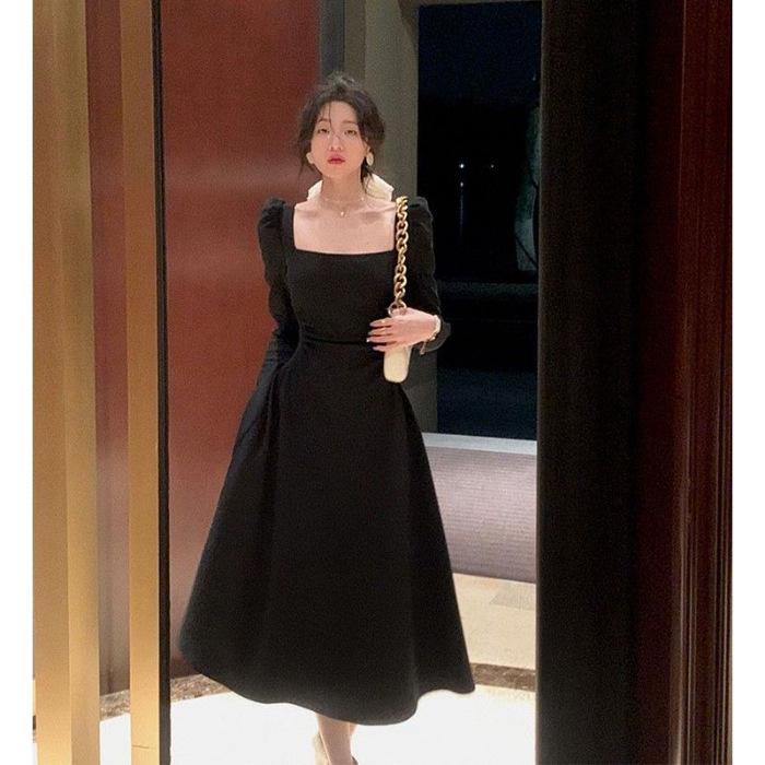 

Women s French-Inspired Cinched Waist Long Dress - White, Long Sleeves, Spring/Autumn 2025 Collection L