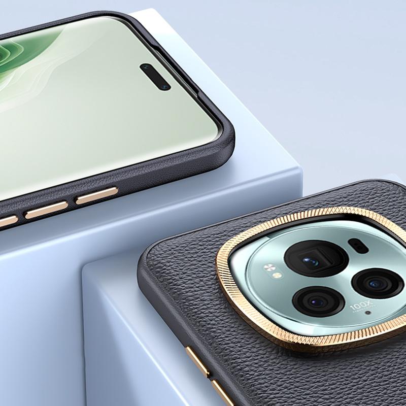 PU Leather+TPU Phone Case for Honor Magic6 Pro 5G Wholesale Metal Lens Frame Phone Cover