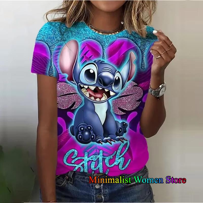 Summer New Disney Lilo Stitch 3D Printed T-shirts For Women Summer Short Sleeve O-neck Tees Casual Fashion Tops
