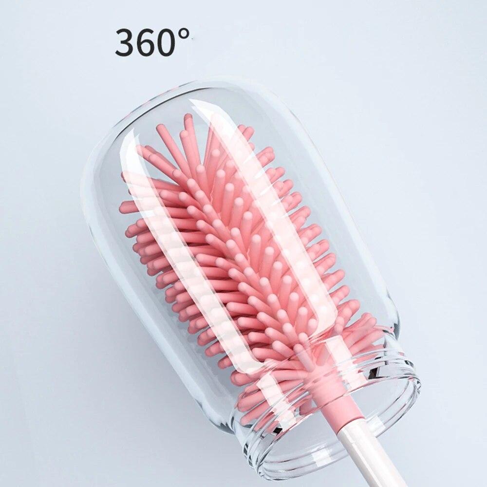 3-piece Silicone Bottle Brush 360° Rotating Baby Nipple Brush Bottle Brush Brush Bottle Cleaning Brush Set
