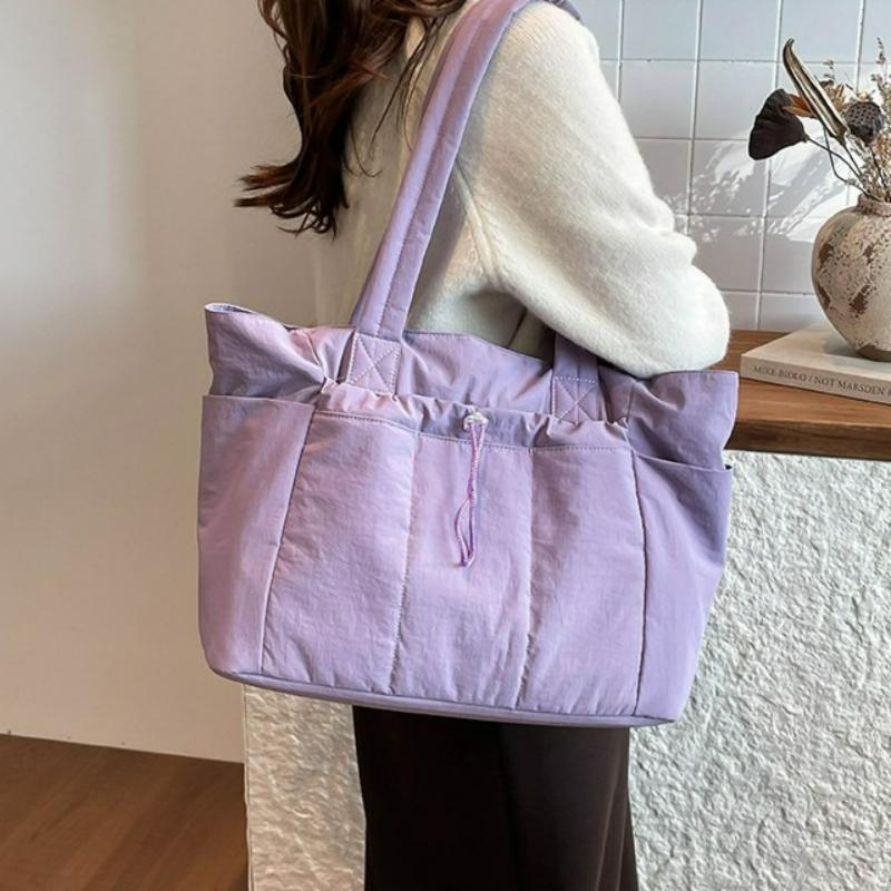 Korean Style Winter Shoulder Bag Large Capacity Down Texture Versatile Tote Bag for Women Students Commute Casual Storage Bags