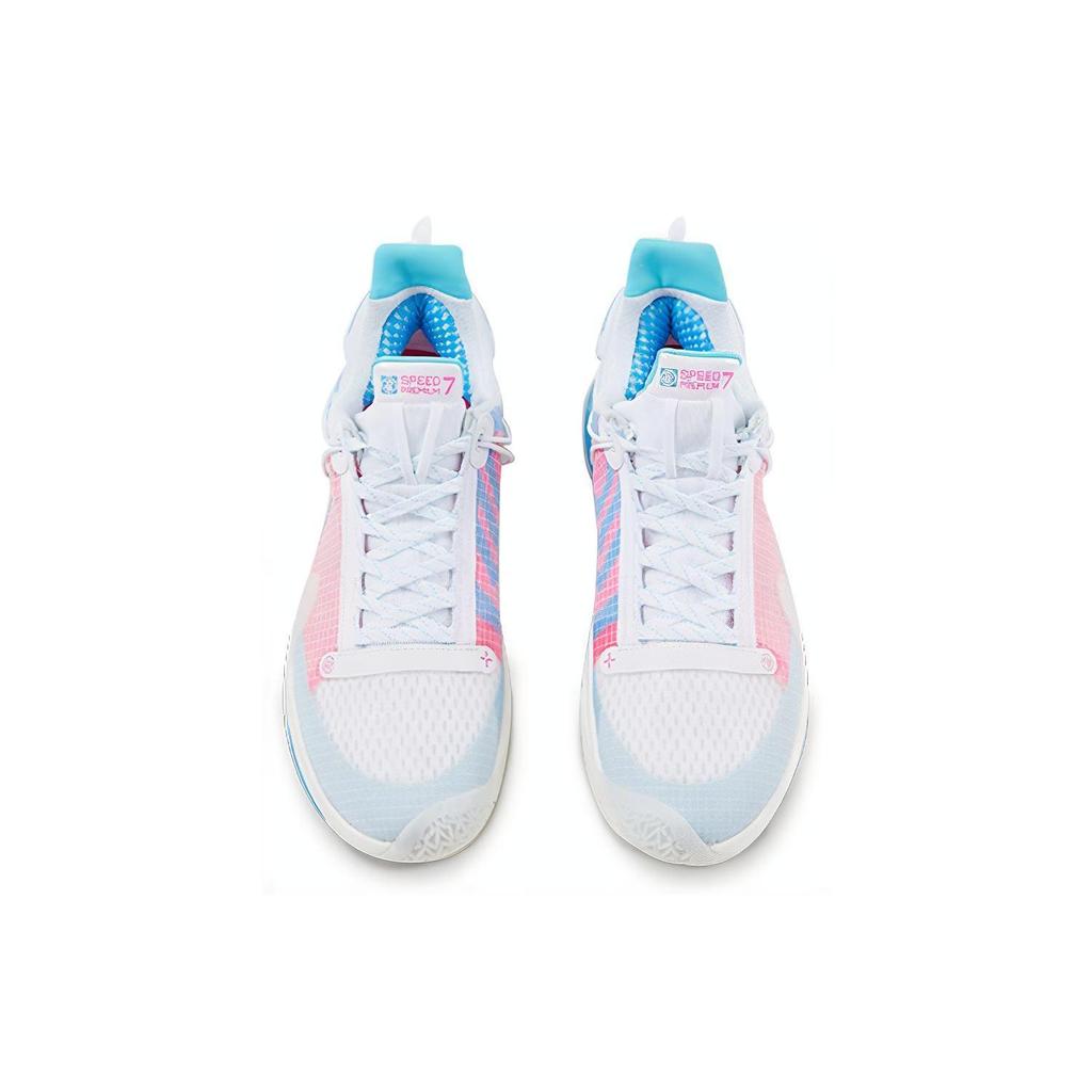 Li Ning Speed 7 Premium PE Abrasion Resistant Breathable Low top Basketball Shoes Men's White Blue Pink ABAR017-C