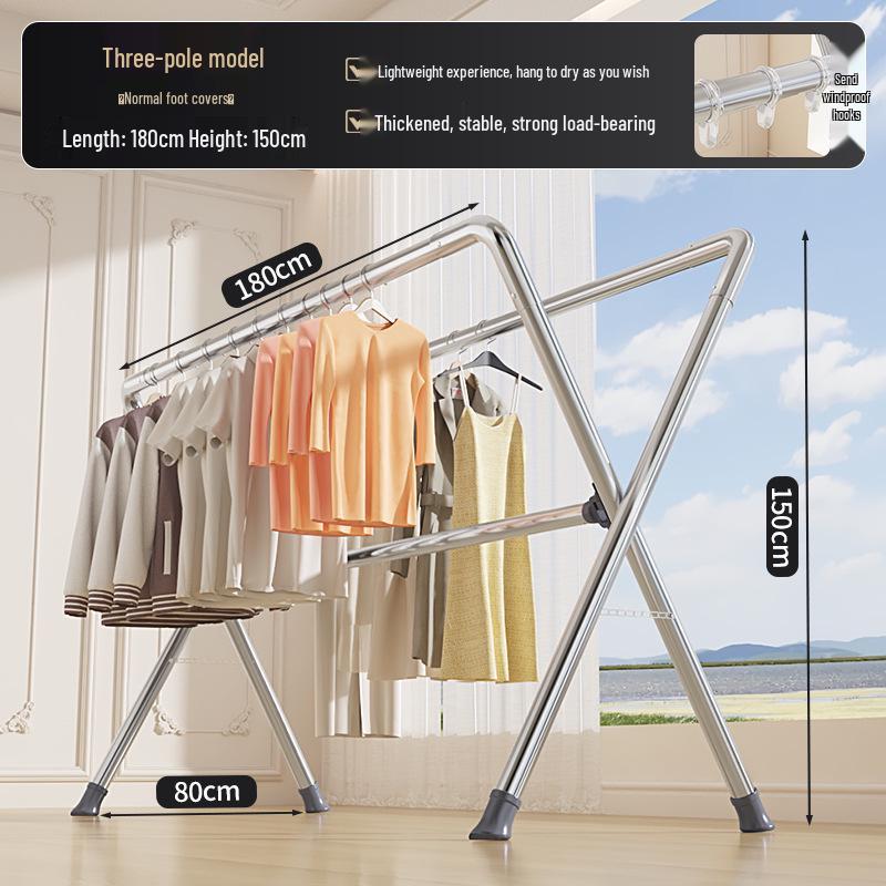 Sturdy Stainless Steel Clothes Drying Rack with Single Rod for Indoors and Outdoors