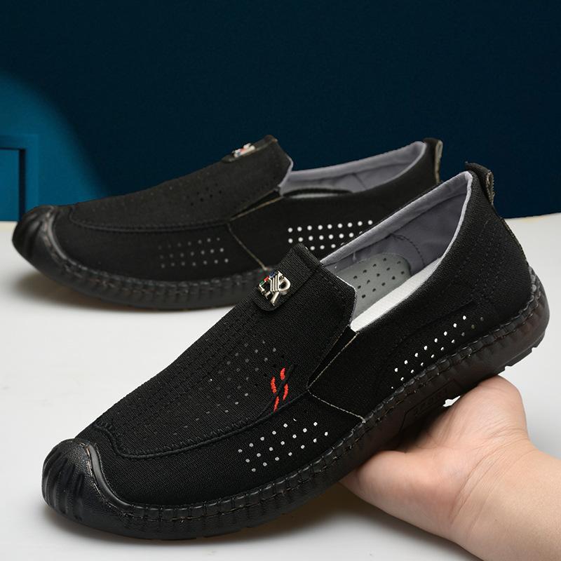 2025 Summer Hollow Canvas Men's Shoes Foreign Trade Old Beijing Cloth Shoes One Pedal Breathable Driving Shoes Breathable Dad Shoes