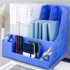 Four-compartment file organizer, office supply storage rack, student bookshelf, desktop stationery holder, A4 size.