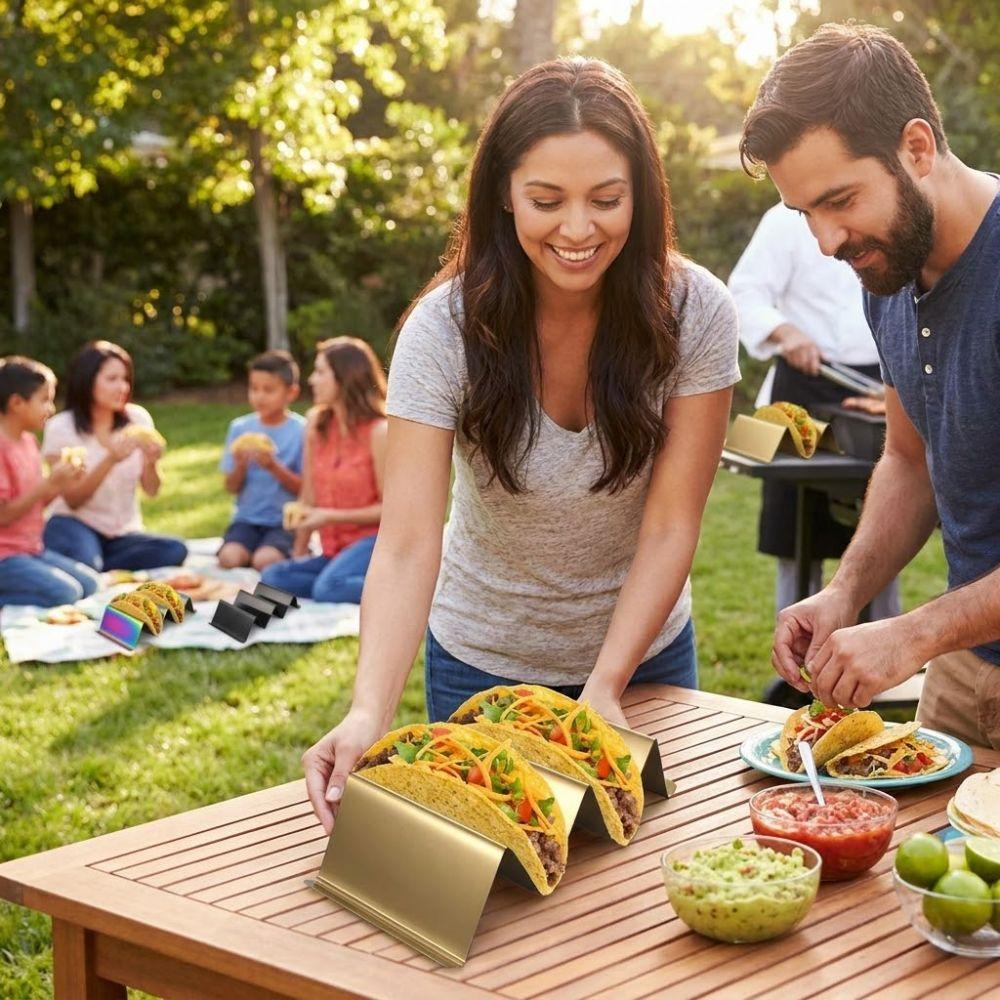 Stable Stainless Steel Taco Holders V-Shaped Reversible Taco Rack Tray Stackable Multi Grids Tortilla Holder Food Prep