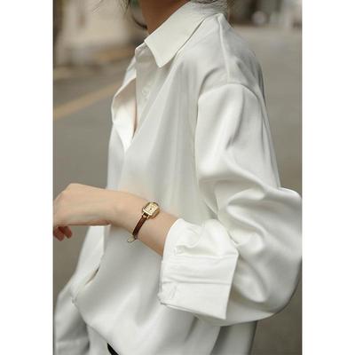 Women's Retro Hong Kong-Style White Satin Drape Shirt - Loose-Fit Korean Design