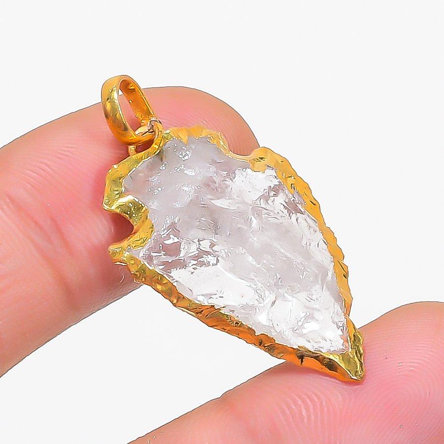 Crystal Quartz Gemstone Handmade 925 Sterling Silver Jewelry Pendant 1.58" KJ-1607