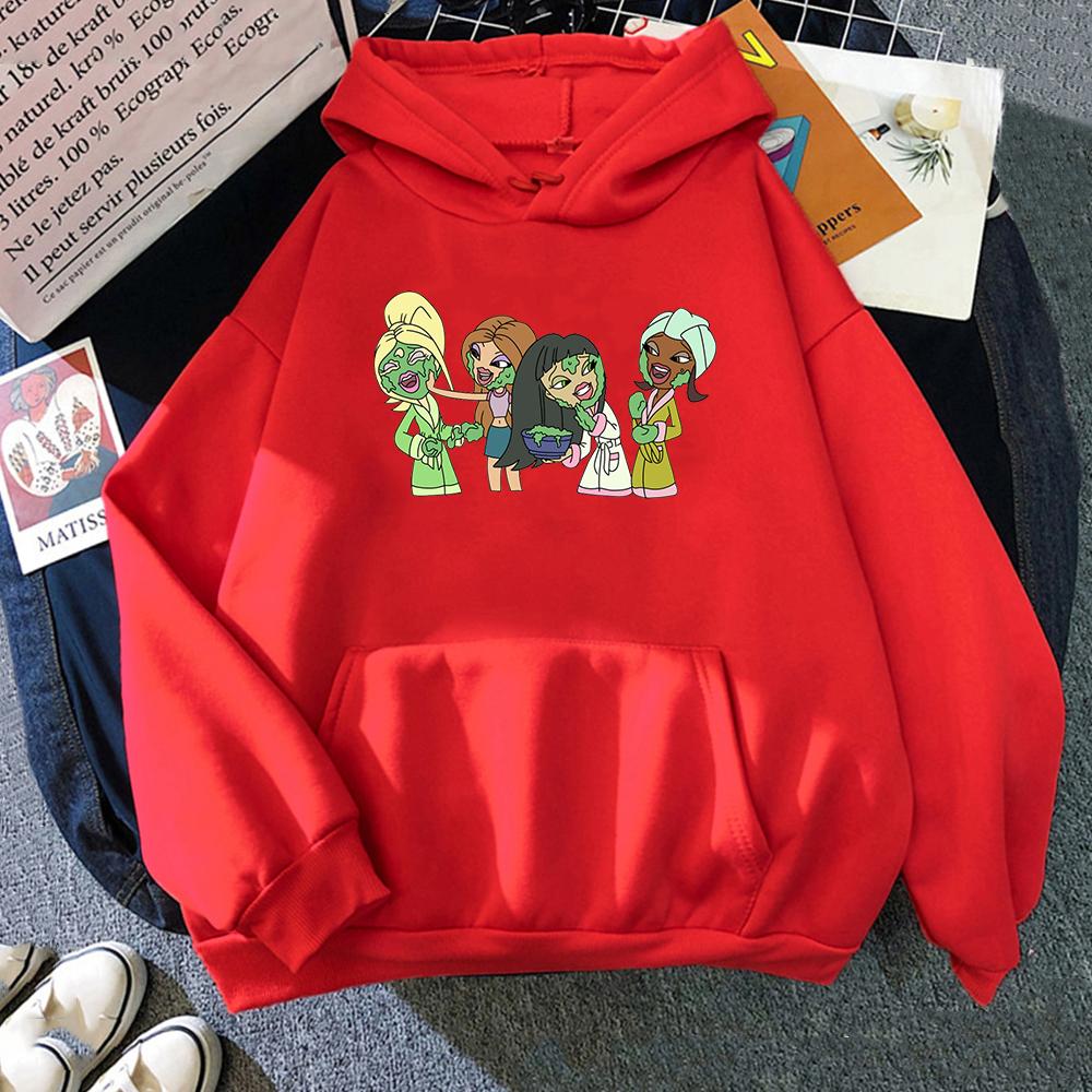 Letter Bratz Hoodies Women Casual Crewneck Sweatshirts Men Kpop Sportswear Fleece Warm Fleece Loose Hoody Green