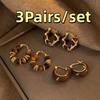 3 Paires Boucles d'Oreilles Créoles Vintage en Forme de U pour Femmes Pierre Oeil de Tigre Boucles d'Oreilles Rondes Marron pour Femmes Fête de Mariage Cadeaux