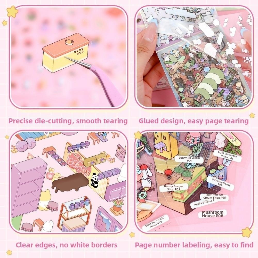 3D Miniature Scene Stickers 8 Sences Cartoon Miniature Scene Collection Stacking Pasting Mini Landscape Sticker Book