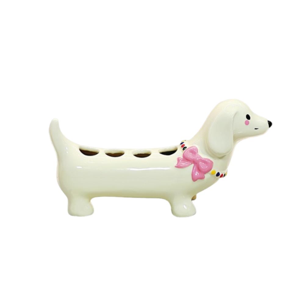Creative Dachshund Toothbrush Holder Ceramic Electric Toothbrush Stand Hotel Use бежевый