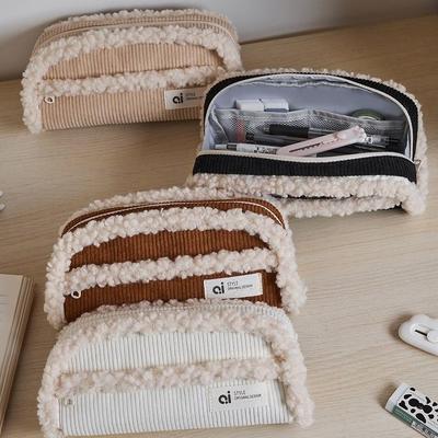 Large-capacity Pencil Case Simple Pencil Case for College Students Ins-style Black Fluffy Pencil Case