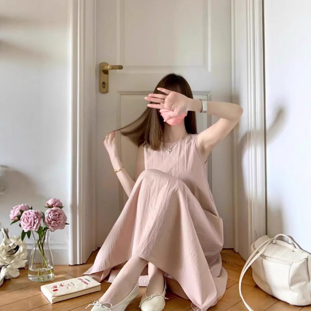 French High-end Pink Sleeveless Vest Dress Women's Summer Seaside Vacation Loose and Thin Temperament Beautiful Long Dress