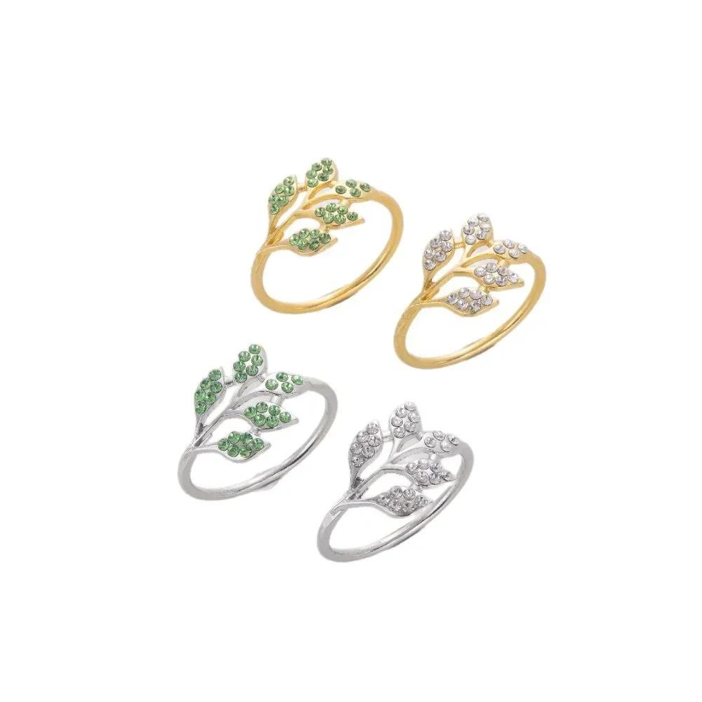 6-48PC High-End Metal Napkin Rings Diamond Pattern Leaf Motif Decorative Clips for Wedding Banquet Hotel Table Settings