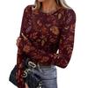 Women's Slim Fit Long Sleeve Neck T-Shirt with Leaf Print and Thumb Holes for Casual Everyday Wear