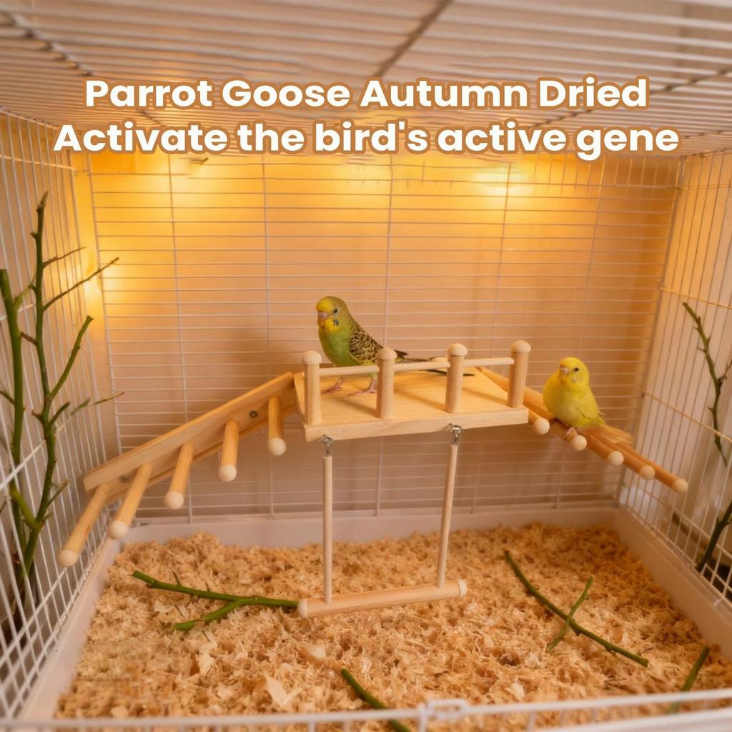 Wooden Bird Toy with Climbing Ladder Swing Long-tailed Parrot Cage Accessories Wood Parrot Swing Climbing Stand for Cockatiels
