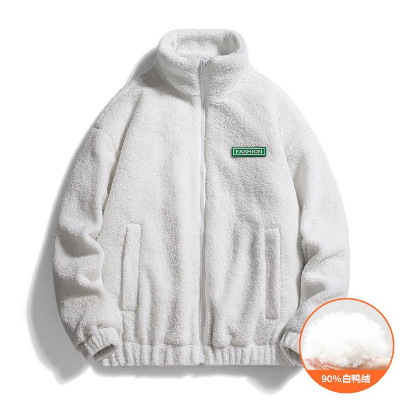 

Осенне-зимний пуховик % пух белой утки теплый парный пуховик из овечьей шерсти воротник-стойка свободная универсальная куртка L