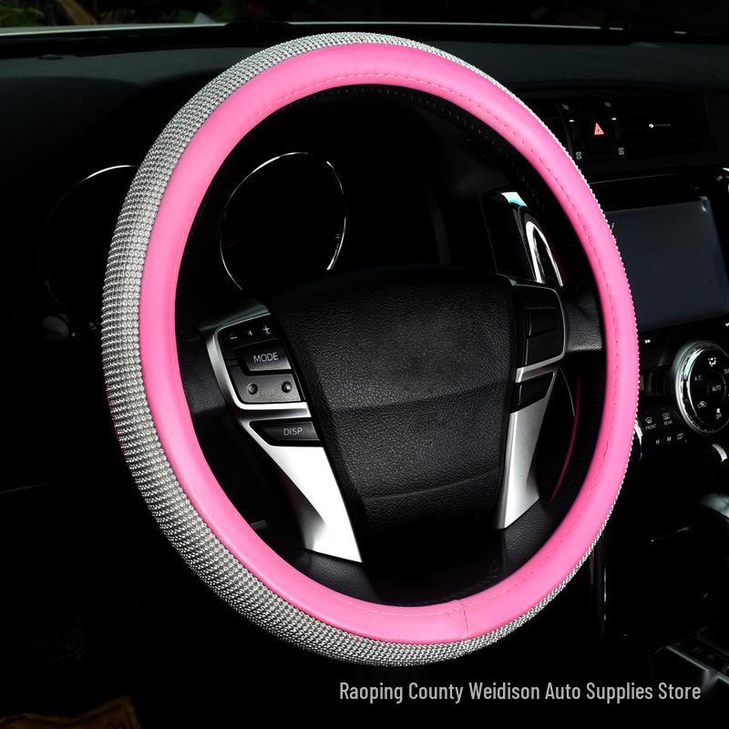 Universal Car Rhinestone Steering Wheel Cover - Four Seasons, Non-slip, Cute Full Diamond Crystal Design
