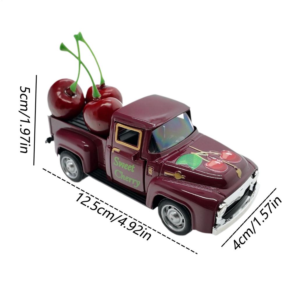 Vintage Truck 3pcs Car Figurine Model Truck Carry Fake Fruits Creative Vehicle Tabletop Ornament For Display Classroom Kitchen