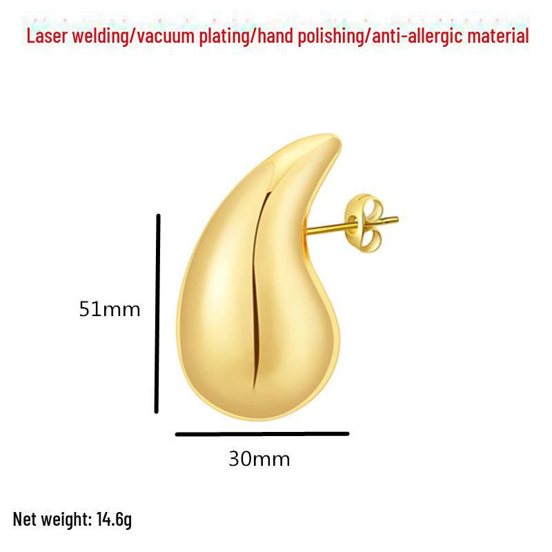 Gold-Plated Stainless Steel Oversized Teardrop Hoop Earrings - European & American Fashion for Women