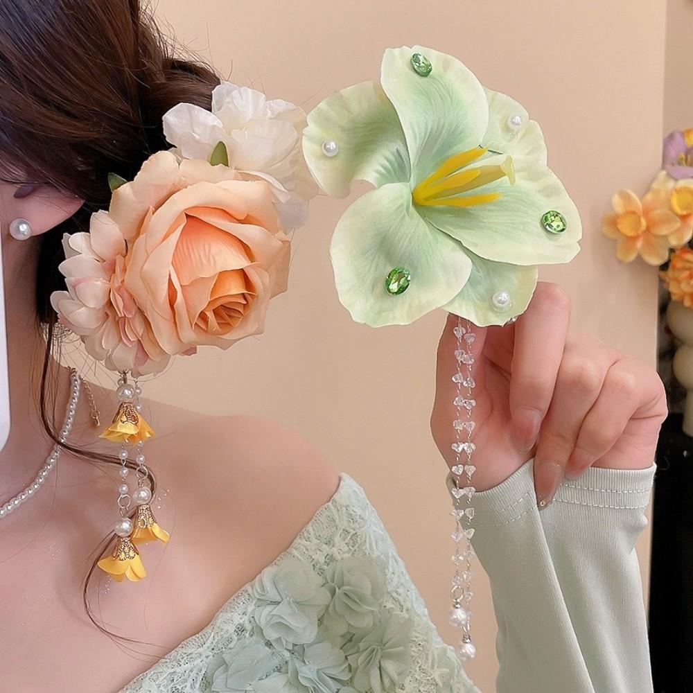 Rose Flower Butterfly Orchid Hairpin Tassel Hanfu Hair Accessories  Photography Props