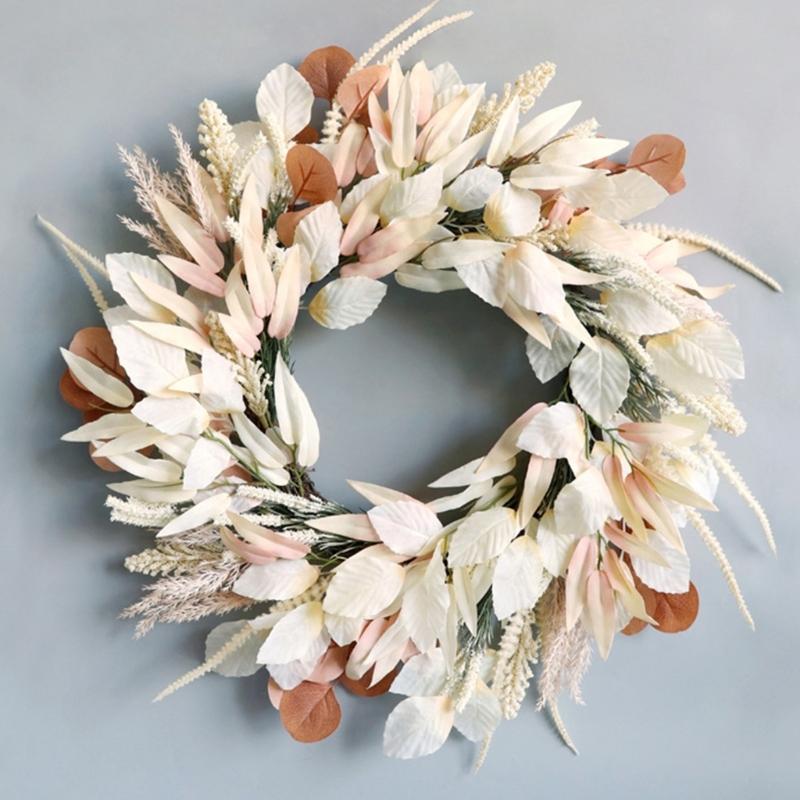 Artificial Ear of Rice Wreath Thanksgiving Holiday Wreath Artificial Flower Wreath for Door Hallway Garden Farmhouses