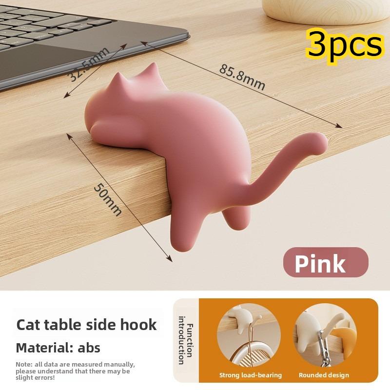 3pcs Portable Cute Cat Bag Hook Organizer Table Hook Handbag Backpack Holder for Home Office Desk Side Decor Travel Bag Hanger