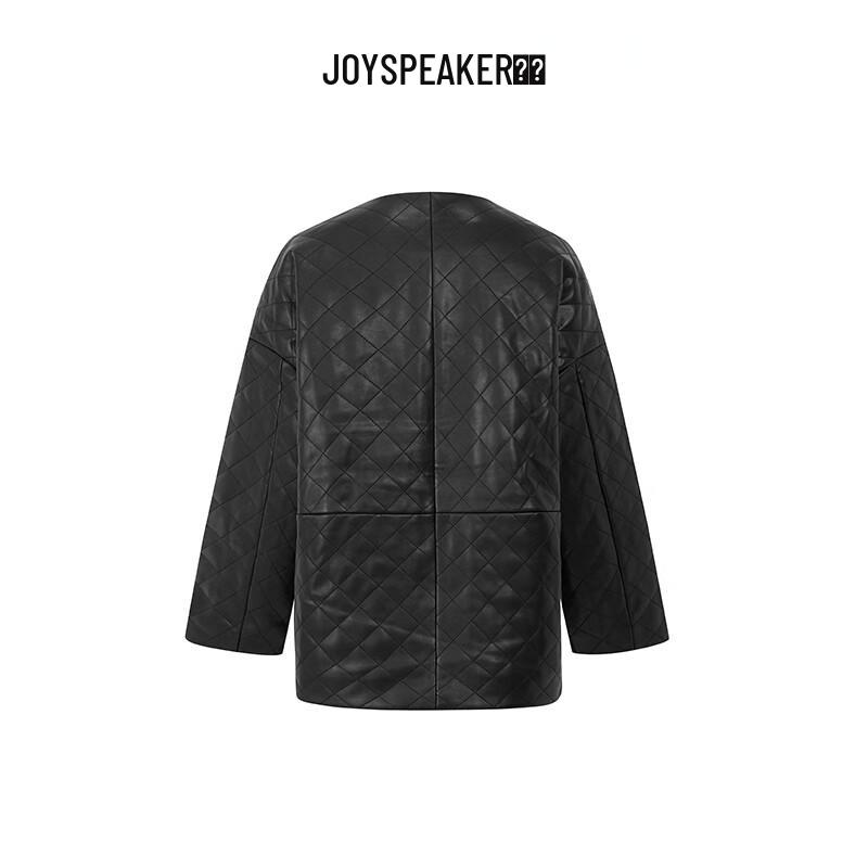 JOY SPEAKER Women's Diamond Grid Faux Leather Padded Jacket