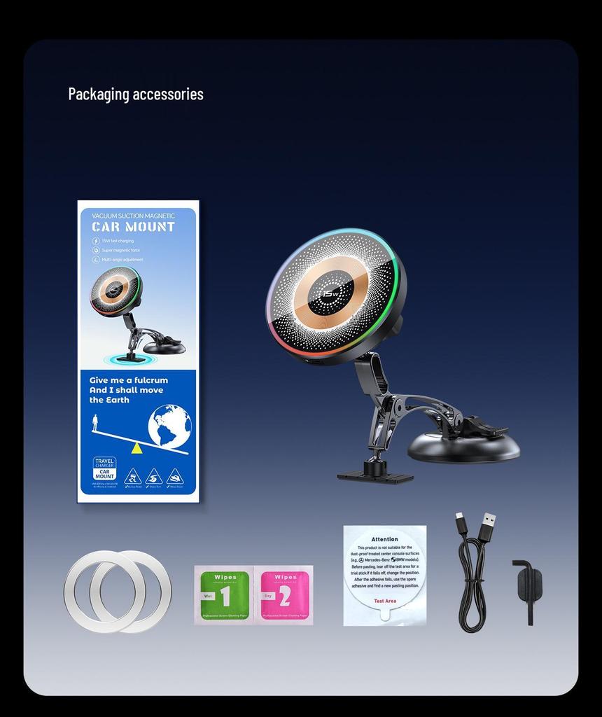 Magnetic Wireless Car Charger & Phone Holder - Cool Black Tech with Strong Suction