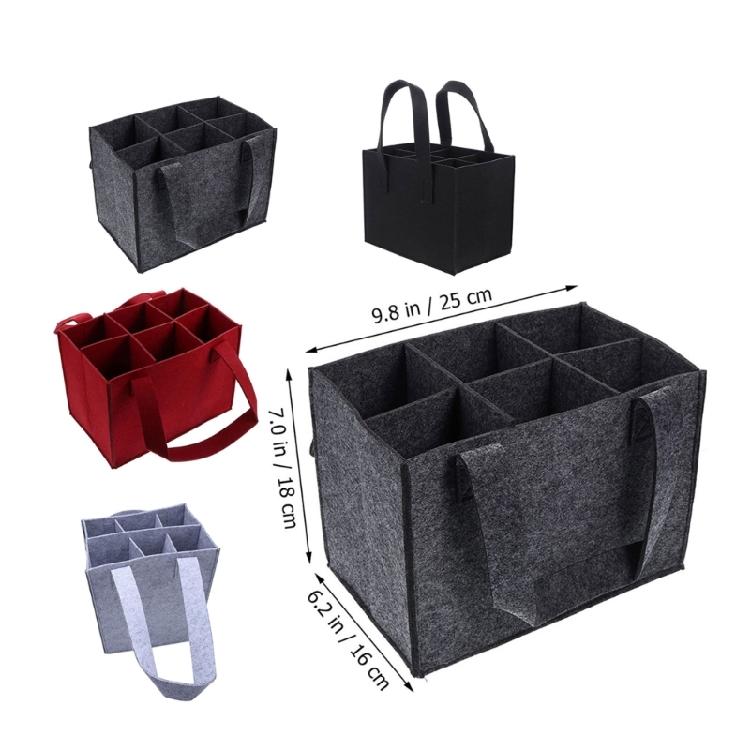2Pieces 6 Bottle Wine Bag Nonwoven Felt Fabric with Dividers and Handle Wine Bottle Carriers Handbag for Camping Picnics