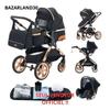 BAZARLAND30. Дитячий візок 3 в 1 Комбінований Автокрісло Люлька Тріо Реверсивний Регульований Висока Якість Непробивні Колеса Ручка. ЧОРНИЙ