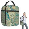Grüne Bohemian Mandala Isolierte Lunchtasche für Damen Kinder Auslaufsichere Lebensmittelboxen Thermische Lunchbox Tragetasche