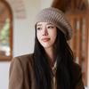 Hat Female Rabbit Fur Knitted Warm Wool Hat Solid Color Versatile Beret Literary and Retro Painter Hat