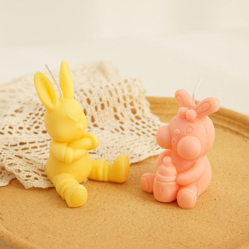 Easter Bunny Candle Mold Rabbit Silicone Mold for DIY Candle Soap Plaster Desk Ornament Chocolate Cake Fondant Decor