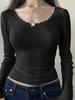 2025 Sexy Lace Trim Long Sleeve T-shirt - European & American Sizes, Autumn Pure Desire Base Layer