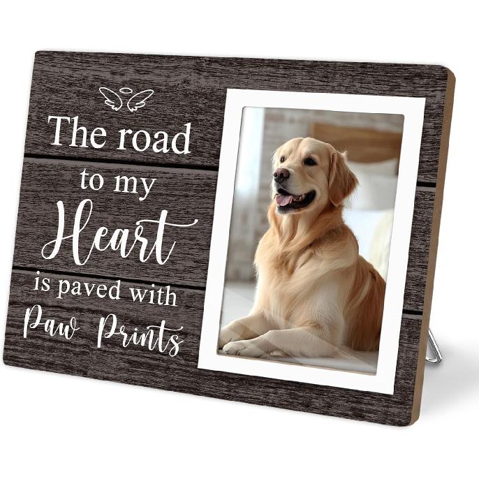 Pet Memorial Frame - In Loving Memory of Dogs, Sympathy Gift for Pet Loss, Gray Wooden Frame